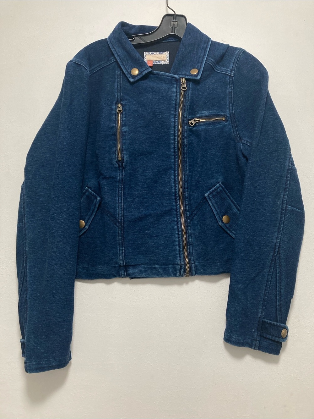 Pilcro Anthropologie Asymmetrical Zip Denim Moto Jacket Womens. Blue Size M